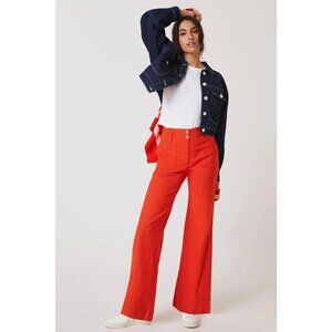 Anthropologie Maeve Pants 26 The Naomi Wide-Leg Flare Pants Burnt Orange Rust